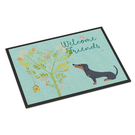 Carolines Treasures Welcome Friends Black Tan Dachshund Indoor or Outdoor Mat, 24 x 36 in. BB7630JMAT
